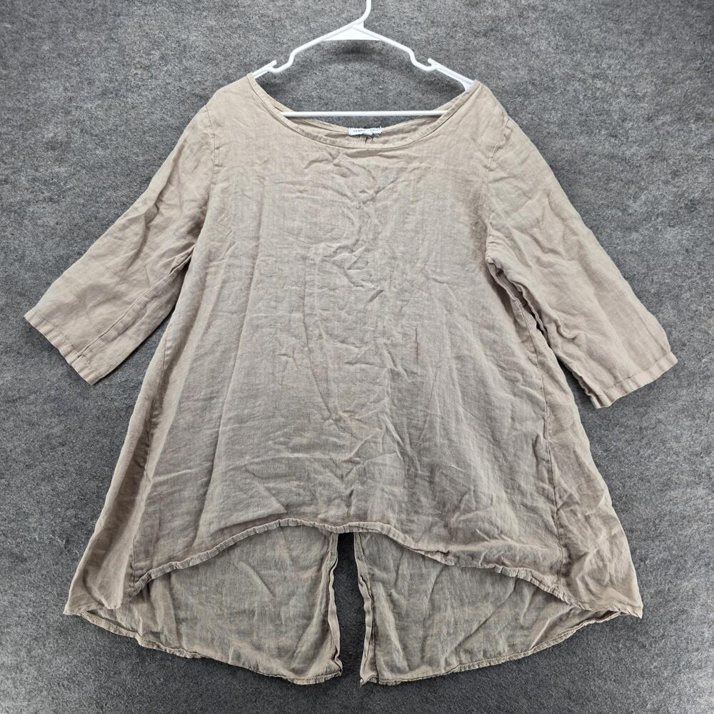 Tempo Paris Tunic Button-Up Womens One Size Beige Linen Relaxed Breathable